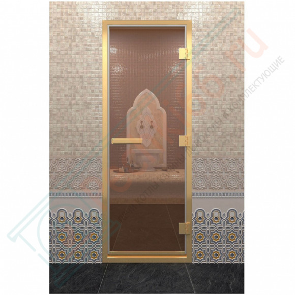 Стеклянная дверь для хамама в золотом профиле, бронза 190х80 (по коробке) (DoorWood) в Краснодаре