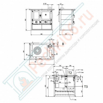 Печь с варочной поверхностью TermoRosa D.S.A, цвет бордовый (La Nordica)