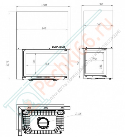 Каминная топка Font 800 L, угловое стекло слева, гильотина (ECHA-TECH) 18 кВт
