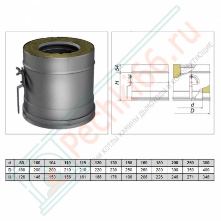 Задвижка повортная с механизмом фиксации V50R с изол (AISI-321/0,8-AISI-304/0,5) d-180/280 (Вулкан)