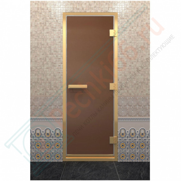 Стеклянная дверь для хамама в золотом профиле, бронза матовая 200х80 (по коробке) (DoorWood) в Краснодаре
