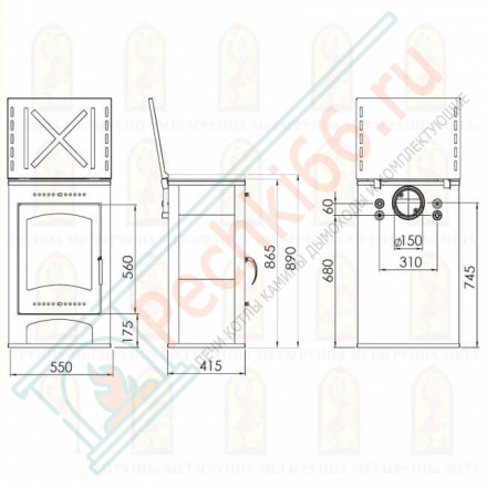Печь-камин Варта Аква с плитой (Мета) до 260 м3