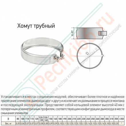 Хомут трубный на болте-ФР (304-0,5) d-150/250 (ТиС Стандарт)