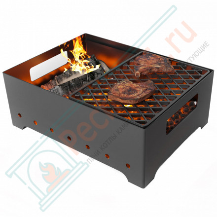 Стальной мангал "Турист 2" с чугунной решеткой "Стейк" (Везувий)