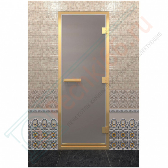 Стеклянная дверь для хамама в золотом профиле, сатин 200х80 (по коробке) (DoorWood) в Краснодаре