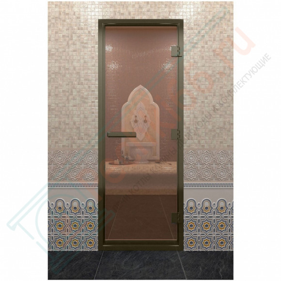 Стеклянная дверь DoorWood «Хамам бронза» в бронзовом профиле 2000х800 (по коробке) в Краснодаре