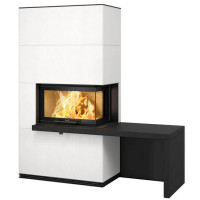 Печь-камин i41A артстоун, стекло справа, черная скамья и полка - гранит (Contura)