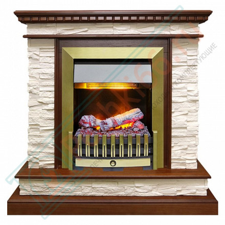 Электрический каминокомплект Calgary - Дуб / Сланец белый с очагом Danville Antique Brass FB2 (Dimplex)