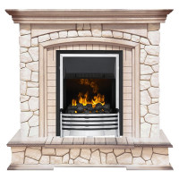 Каминокомплект Preston - Белый/Слоновая кость с патиной с очагом Flagstaff