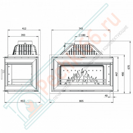 Чугунная топка W16 LB, с левым стеклом 14.7 kW (Kaw-Met)
