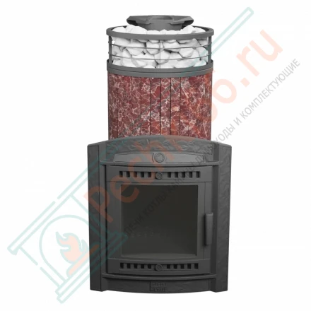 Банная печь Атмосфера XL, россо леванто ламель+сетка с тоннелем NEW (ProMetall) 26м3