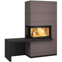 Печь-камин i41S песчаник, стекло слева, черная полка и скамья - гранит (Contura)