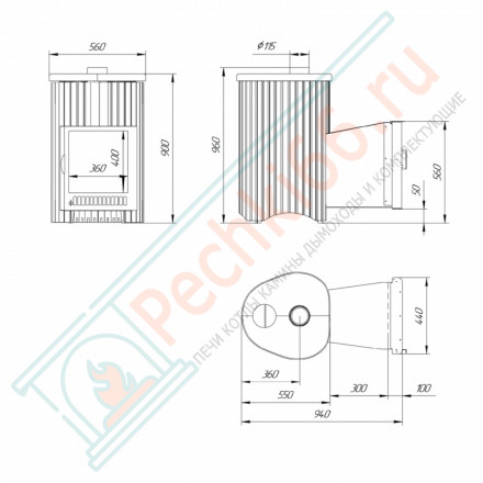 Дровяная банная печь Ферингер ОПТИМА "Змеевик + Окаменевшее дерево" до 28 м³
