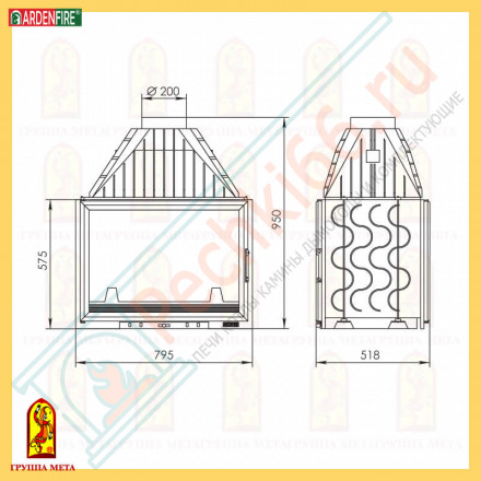 Чугунная топка Камилла DF 800 сквозное стело (Мета) 15 кВт