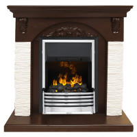 Каминокомплект Bern Сланец мелкий белый / Темный дуб с очагом Flagstaff