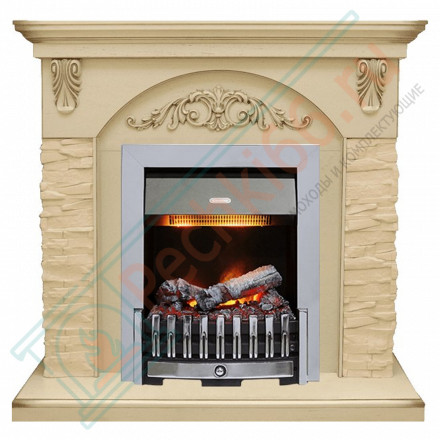 Каминокомплект Bern Сланец крупный бежевый / Алебастр темная патина с очагом Danville Chrome FB2