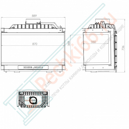 Каминная топка Font 800 L R, трехстороннее стекло (ECHA-TECH) 18 кВт