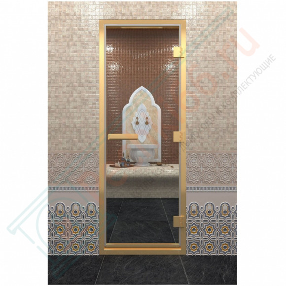 Стеклянная дверь DoorWood «Хамам Прозрачная» в золотом профиле 2000х700 (по коробке) в Краснодаре
