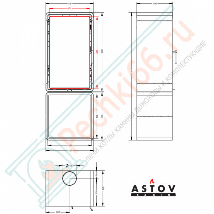 Печь-камин КУБ ПК 4581 камень на дровнике (Астов)