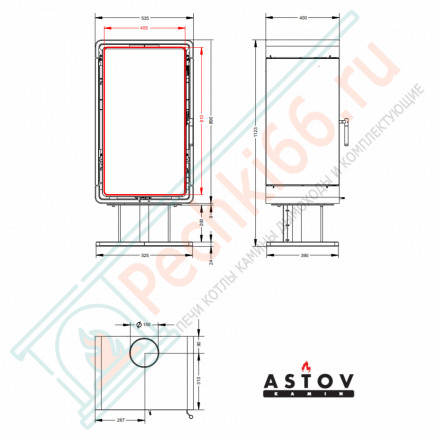 Печь-камин КУБ ПК 4581 камень на низкой ноге (Астов)