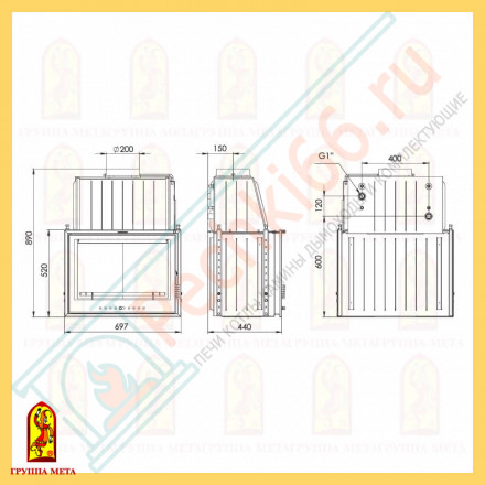 Стальная топка Эльба Аква 700Ш, с шибером (Мета) 18 кВт