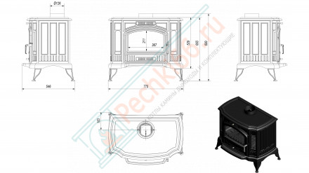 Чугунная печь-камин KOZA K9 (Kratki)