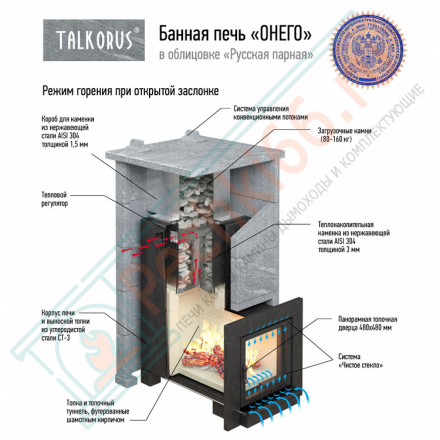 Печь для Русской бани Онего 35Т45 с выносной топкой (Talkorus)