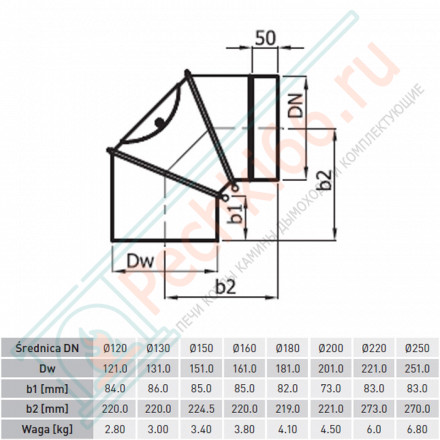 Колено 0 - 90° черное, с ревизией d-150 (Darco)