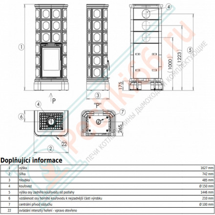 Кафельная печь Kaledonie KI, керамический цоколь, 2-цвета (ABX)
