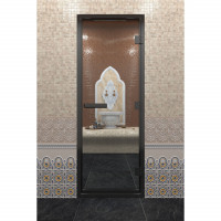 Стеклянная дверь DoorWood «Хамам Прозрачная» в черном профиле 2100х800 (по коробке)