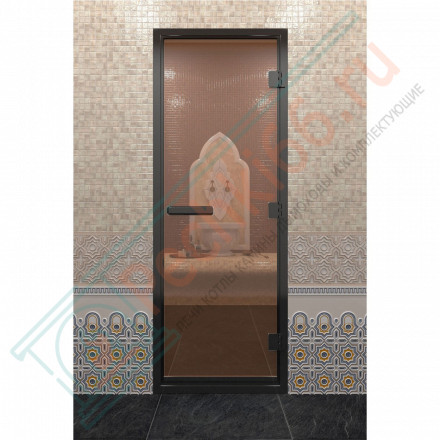 Дверь для хамама в черном профиле, бронза 1800x700 мм (DoorWood)