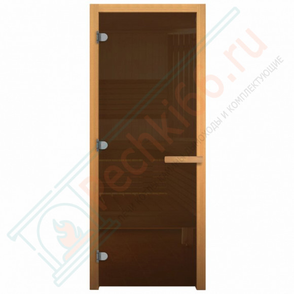 Дверь стеклянная для бани, 8 мм. 3 петли, бронза, коробка осина 1700х700 (Везувий) в Краснодаре