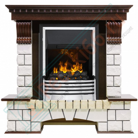 Каминокомплект электрический Pierre Luxe угловой - Темный дуб / Белый (Высота 1050мм) с очагом Flagstaff (Dimplex)