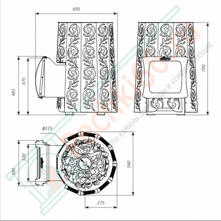 Дровяная банная печь Grill'D Violet Romb Short Window Max (Камень колотый 100 кг)
