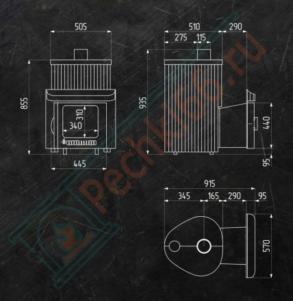 Дровяная банная печь Макси ПФ "Окаменевшее дерево перенесённый рисунок + Россо Леванте" (Ферингер)