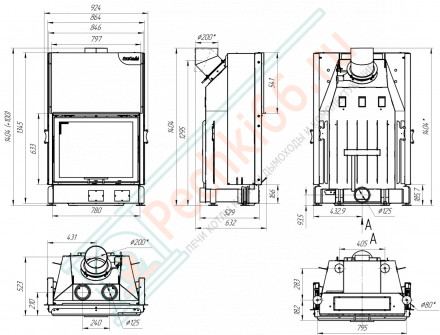 Топка Вега 800 B принтинг черный шамот (Экокамин)