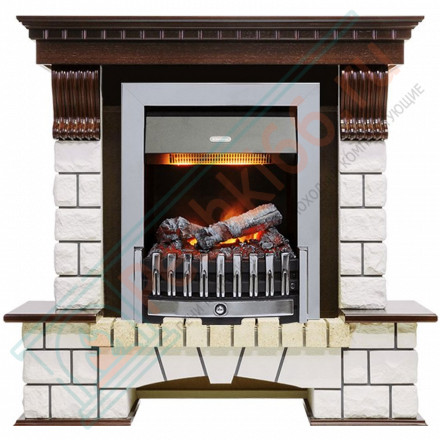 Каминокомплект электрический Pierre Luxe угловой - Темный дуб / Белый (Высота 1050мм) с очагом Danville Chrome FB2 (Dimplex)