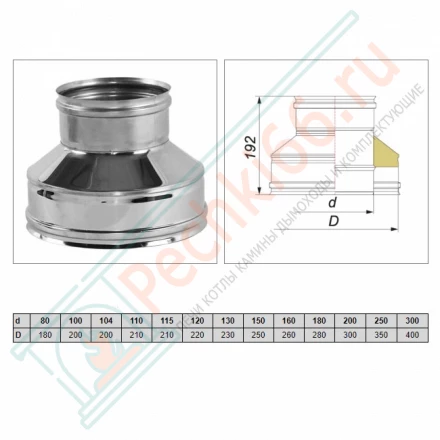 Переход конус термо-моно V50R (AISI-321/0,5- AISI-304/0,5) d-250/350 (Вулкан)