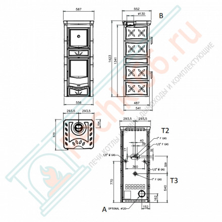 Печь-камин с водяным отоплением TermoNicoletta Forno D.S.A, цвет бордовый (La Nordica)
