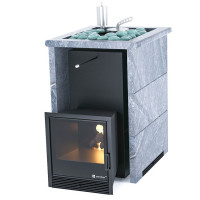 Печь для бани Анапа в трёхстороннем кожухе с открытым верхом из талькохлорита (ИзиСтим)