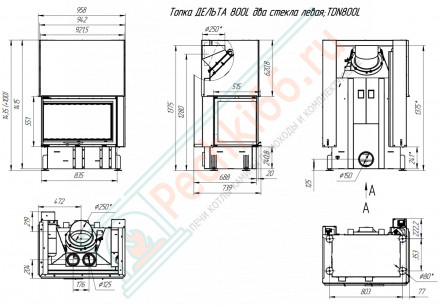 Каминная топка Дельта 800 L два стекла левая принтинг (Экокамин)
