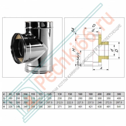 Тройник 90° V50R с изол (AISI-310S/0,8-ОЦИНК-RAL/0,5) d-180/280 (Вулкан-Cerablanket)