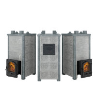 Печь для бани Эверест "Легкий пар Профи" в облицовке Талькохлорит, Резная (3 стороны) S-50 мм (Everest)