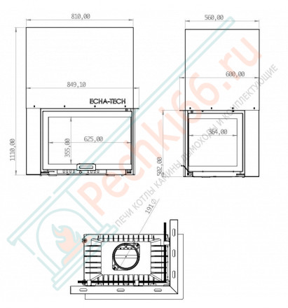 Каминная топка Font 700 L G, угловое стекло слева, гильотина (ECHA-TECH) 14 кВт