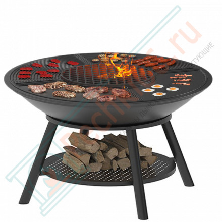 Чугунная костровая чаша Fantastic Ø 700 на подставке престиж, декор Русский Лес (Везувий)