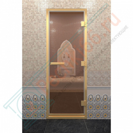 Стеклянная дверь для хамама в золотом профиле, бронза 200х70 (по коробке) (DoorWood)