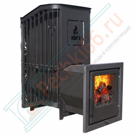 Печь для бани Терма Каменка мини удлиненная топка панорама (Варвара)